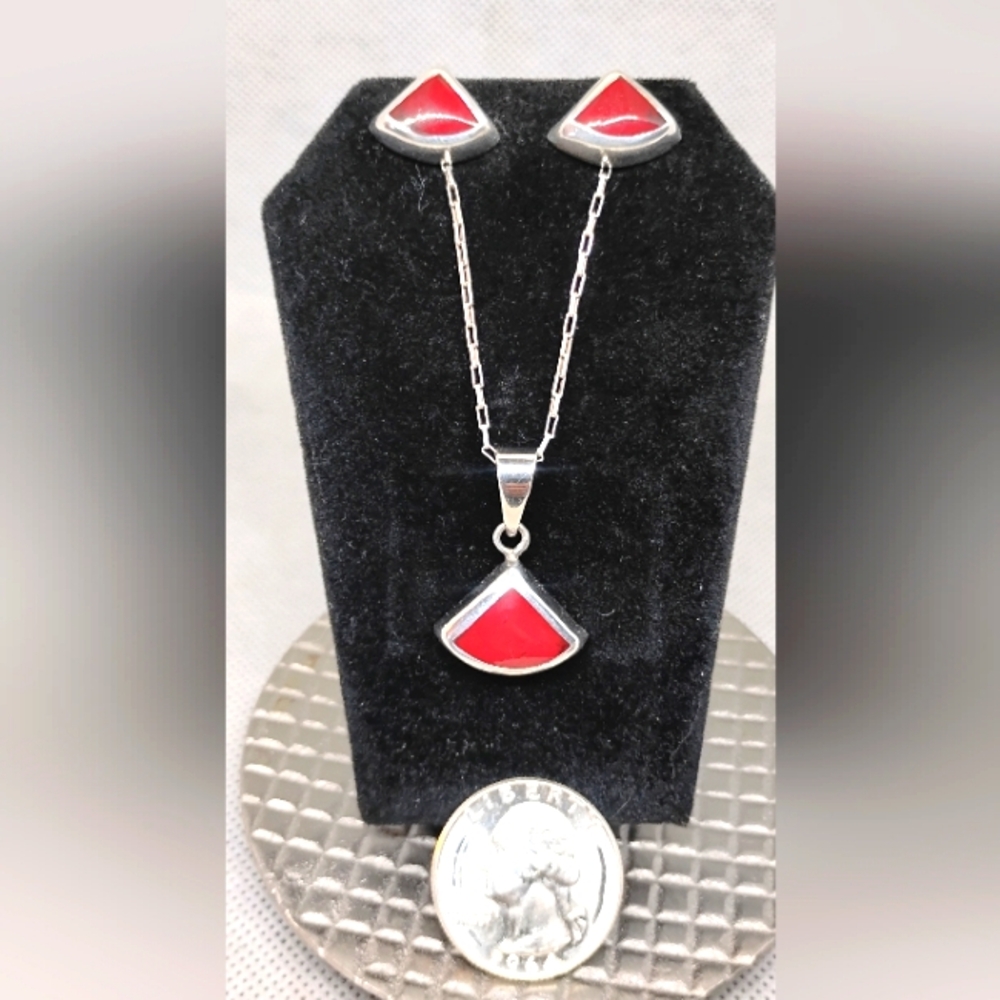 Coral and Sterling Silver Set